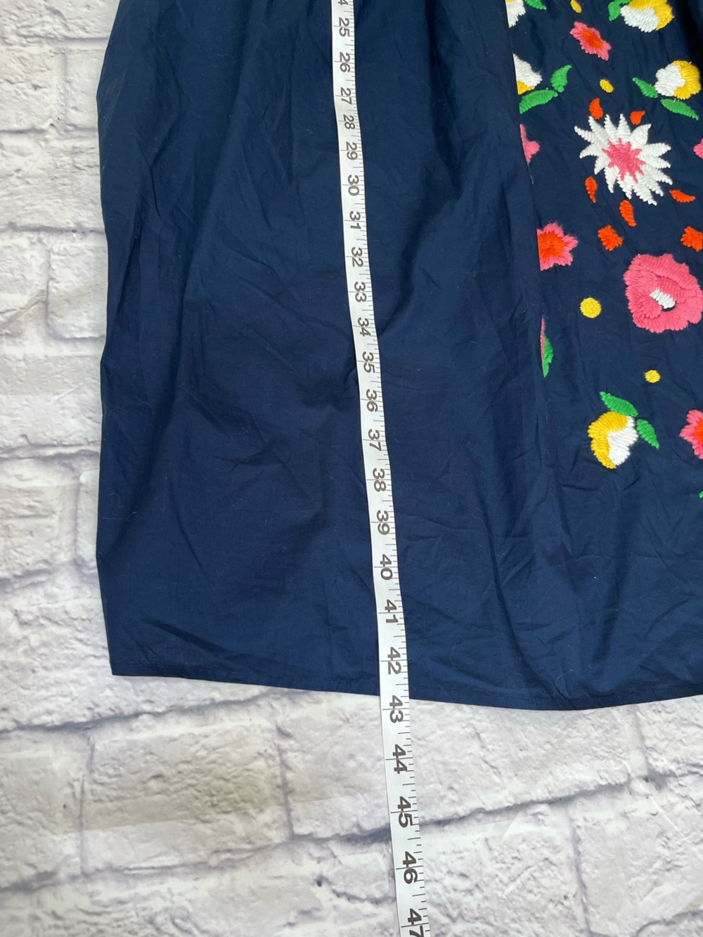 Frances Valentine Embroidered Mexican Folk Art Caftan navy cotton Midi Dress XL - Picture 5 of 8